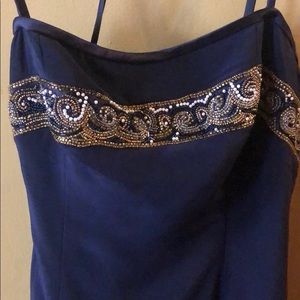 Oleg Cassini Navy Formal Dress w/beading Size 8